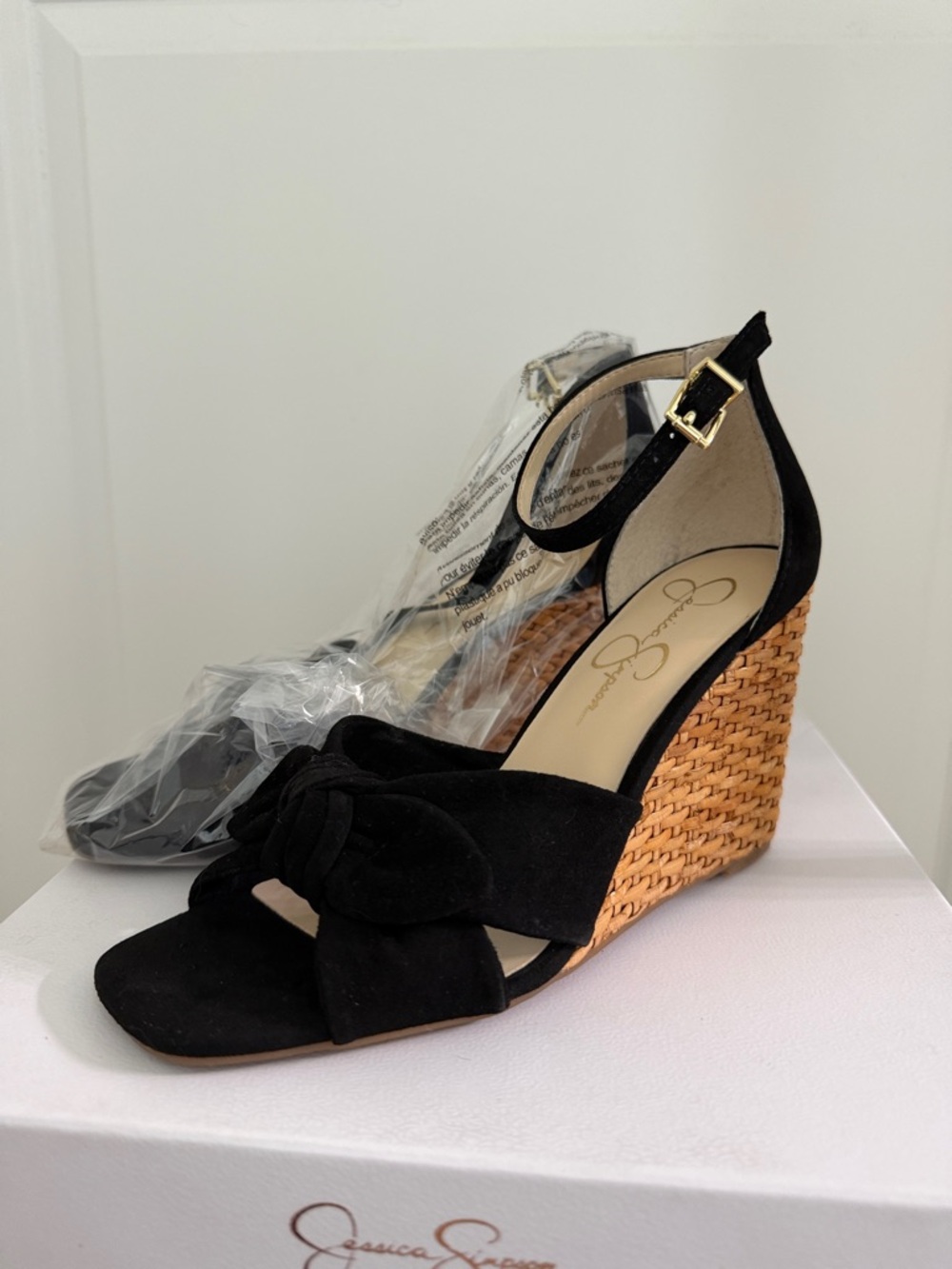 Jessica Simpson Black Suede Knot Ankle-Strap Wedges